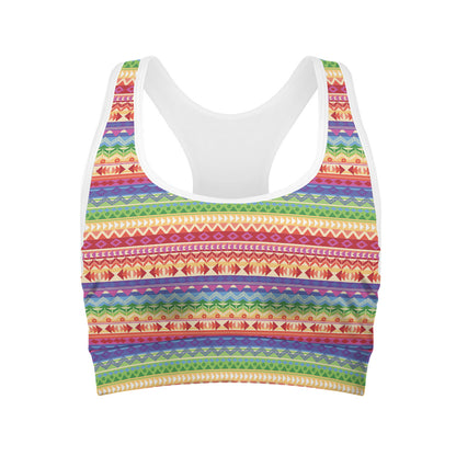Colorful Aztec Tribal Pattern Print Women's Sports Bra
