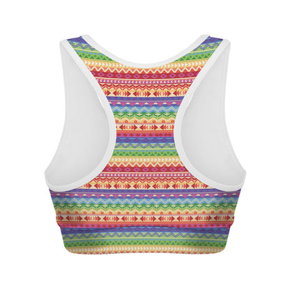 Colorful Aztec Tribal Pattern Print Women's Sports Bra