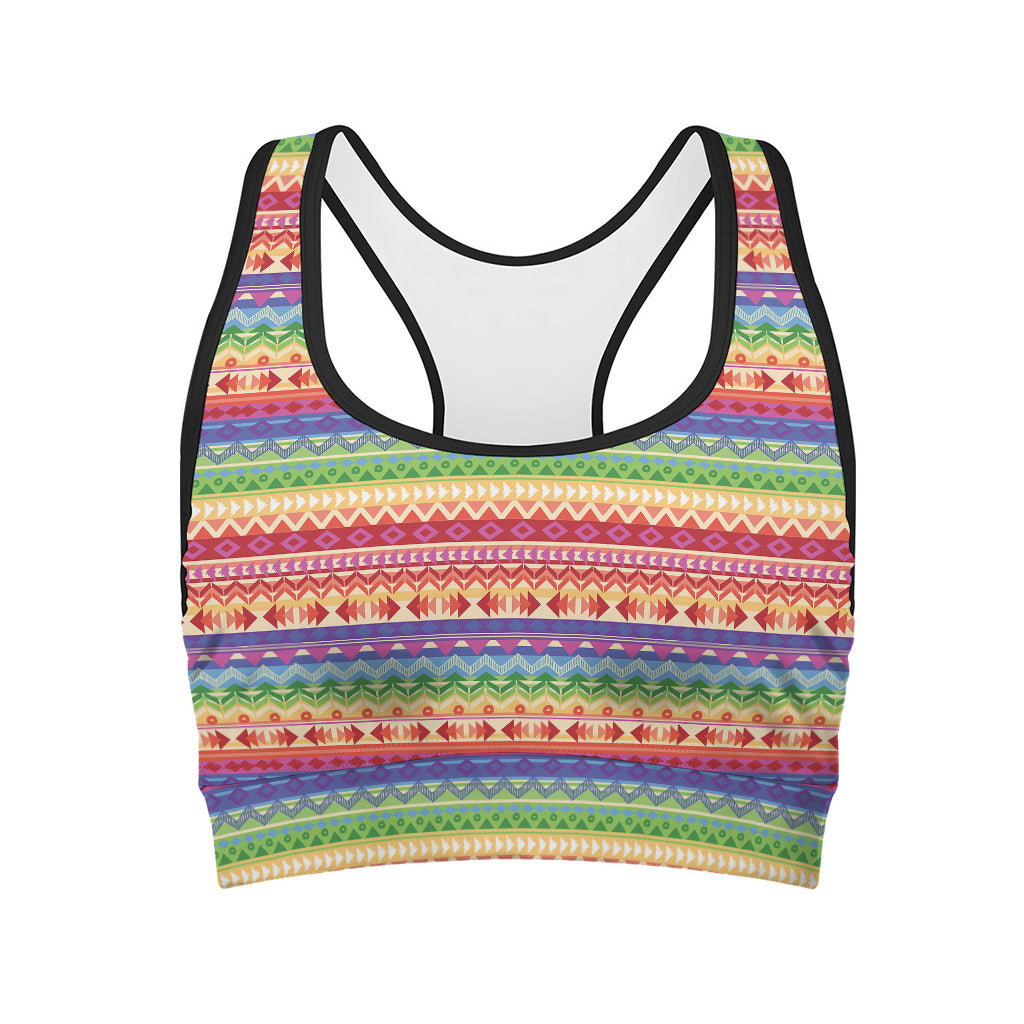 Colorful Aztec Tribal Pattern Print Women's Sports Bra
