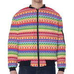 Colorful Aztec Tribal Pattern Print Zip Sleeve Bomber Jacket