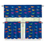 Colorful Baby Sharks Pattern Print 3 Piece Kitchen Curtains