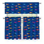 Colorful Baby Sharks Pattern Print 3 Piece Kitchen Curtains