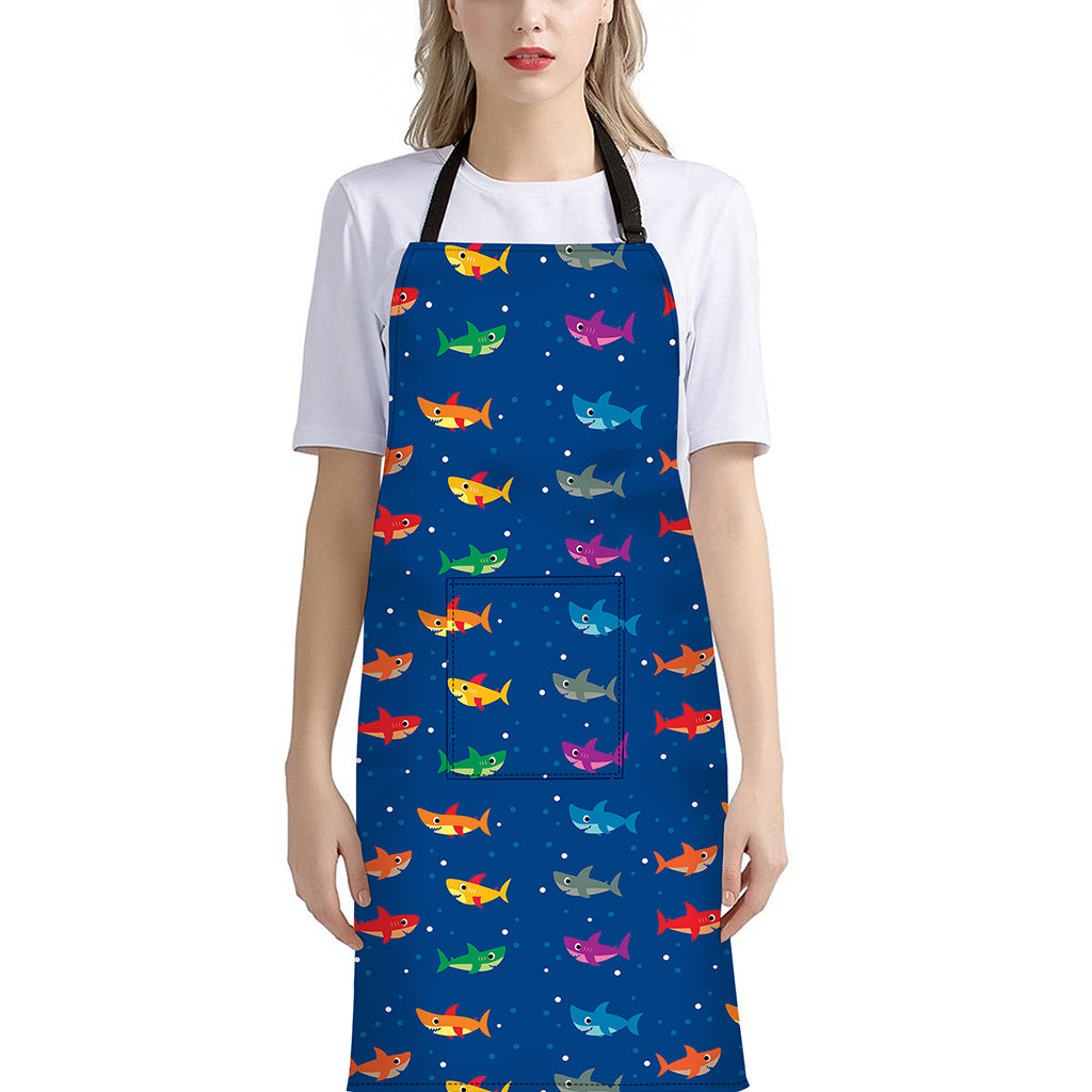 Colorful Baby Sharks Pattern Print Bib Apron With Pocket