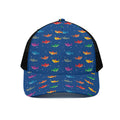 Colorful Baby Sharks Pattern Print Black Mesh Trucker Hat