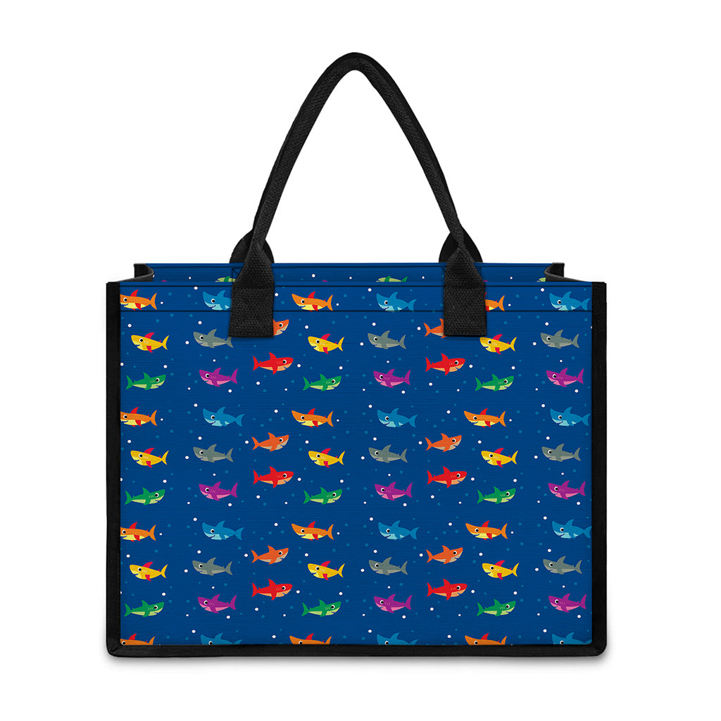 Colorful Baby Sharks Pattern Print Canvas Tote Bag