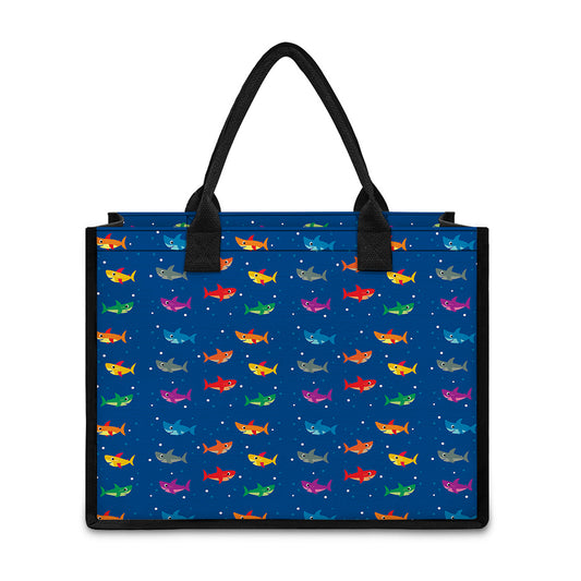 Colorful Baby Sharks Pattern Print Canvas Tote Bag