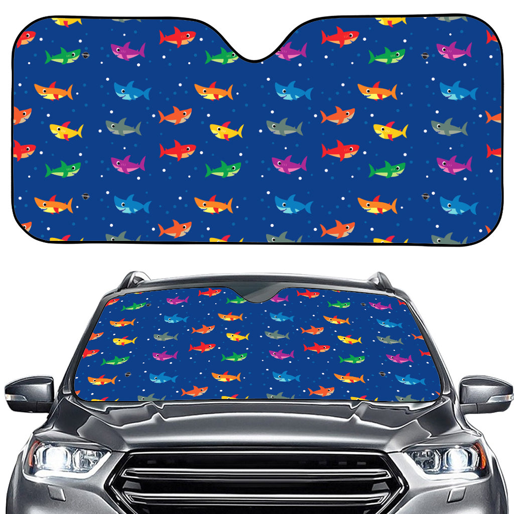 Colorful Baby Sharks Pattern Print Car Windshield Sun Shade