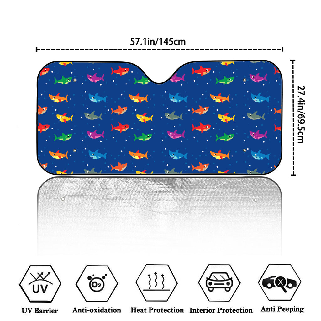 Colorful Baby Sharks Pattern Print Car Windshield Sun Shade