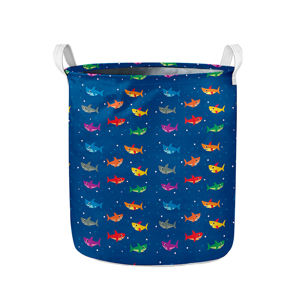 Colorful Baby Sharks Pattern Print Collapsible Laundry Basket