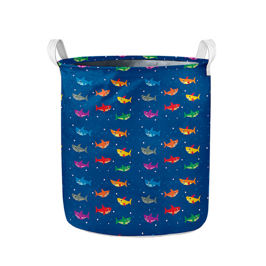 Colorful Baby Sharks Pattern Print Collapsible Laundry Basket