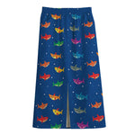 Colorful Baby Sharks Pattern Print Cotton Front Slit Maxi Skirt