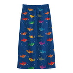Colorful Baby Sharks Pattern Print Cotton Front Slit Maxi Skirt