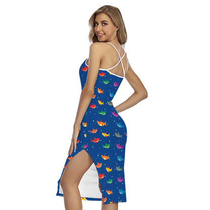 Colorful Baby Sharks Pattern Print Cross Back Cami Dress