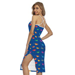 Colorful Baby Sharks Pattern Print Cross Back Cami Dress