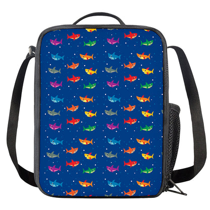 Colorful Baby Sharks Pattern Print Crossbody Lunch Bag