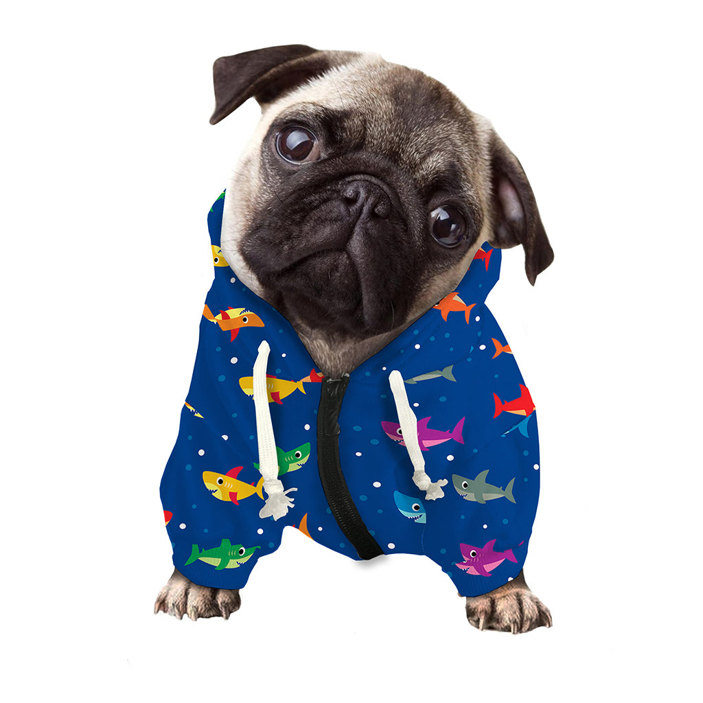 Colorful Baby Sharks Pattern Print Dog Zip Up Hoodie