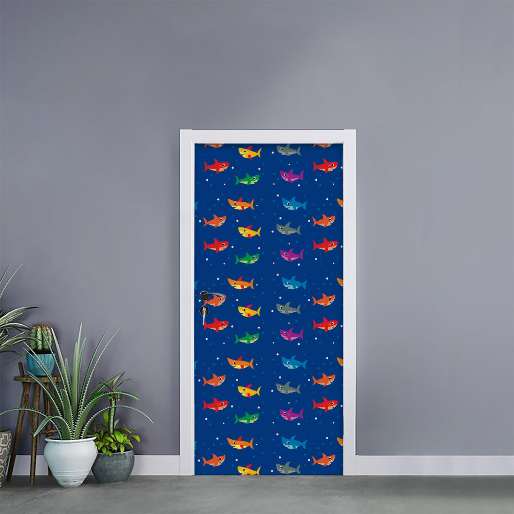 Colorful Baby Sharks Pattern Print Door Sticker