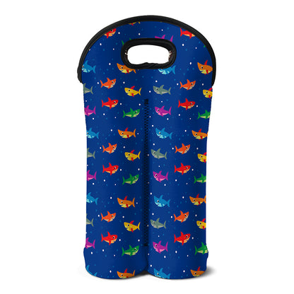 Colorful Baby Sharks Pattern Print Double Neoprene Wine Tote