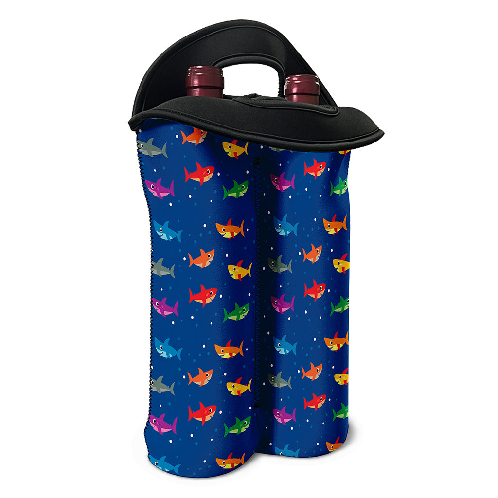 Colorful Baby Sharks Pattern Print Double Neoprene Wine Tote