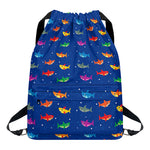 Colorful Baby Sharks Pattern Print Drawstring Backpack