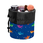 Colorful Baby Sharks Pattern Print Drawstring Makeup Bag