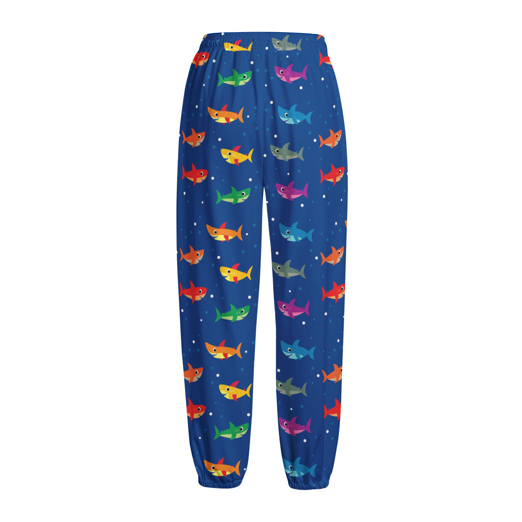 Colorful Baby Sharks Pattern Print Fleece Lined Knit Pants