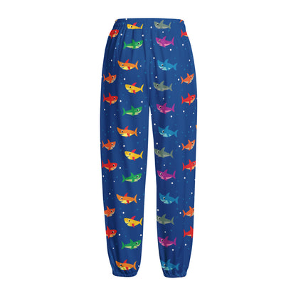 Colorful Baby Sharks Pattern Print Fleece Lined Knit Pants