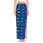 Colorful Baby Sharks Pattern Print High Slit Maxi Skirt