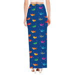 Colorful Baby Sharks Pattern Print High Slit Maxi Skirt