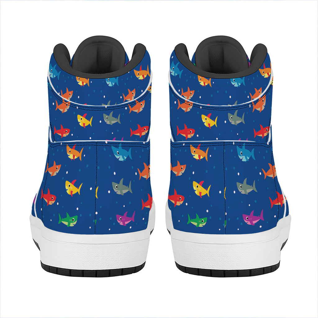 Colorful Baby Sharks Pattern Print High Top Leather Sneakers