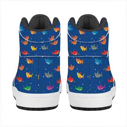 Colorful Baby Sharks Pattern Print High Top Leather Sneakers