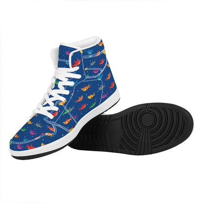 Colorful Baby Sharks Pattern Print High Top Leather Sneakers