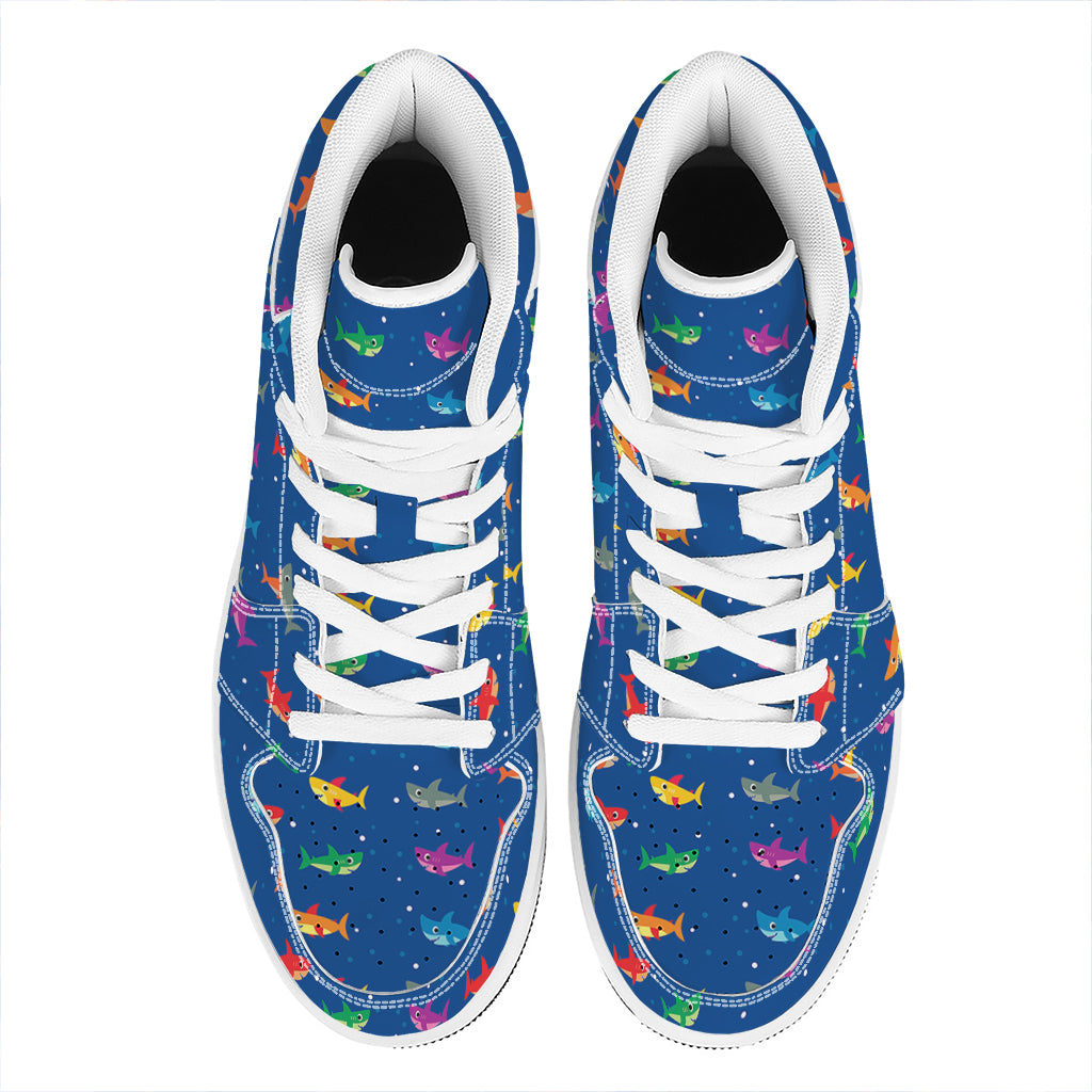 Colorful Baby Sharks Pattern Print High Top Leather Sneakers