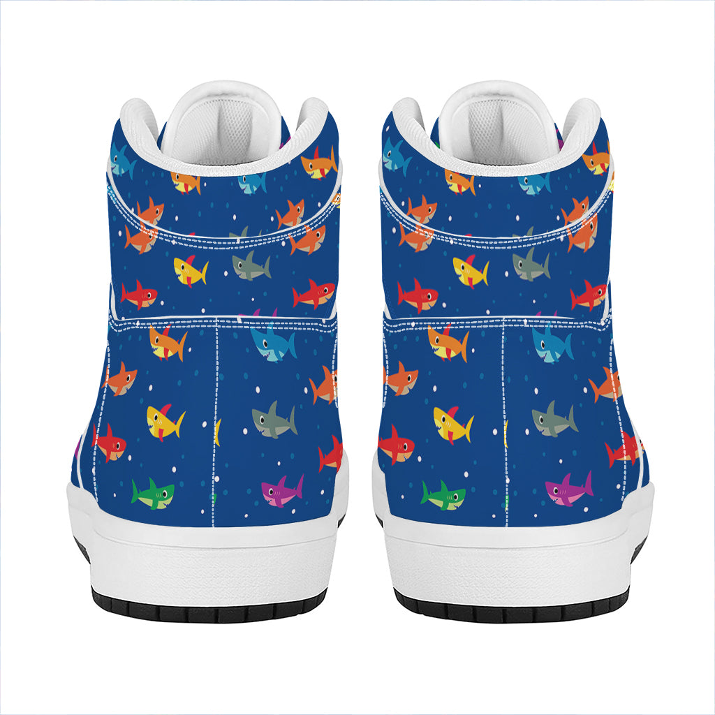 Colorful Baby Sharks Pattern Print High Top Leather Sneakers