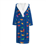 Colorful Baby Sharks Pattern Print Hooded Bathrobe