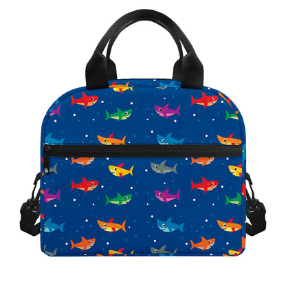 Colorful Baby Sharks Pattern Print Insulated Lunch Bag