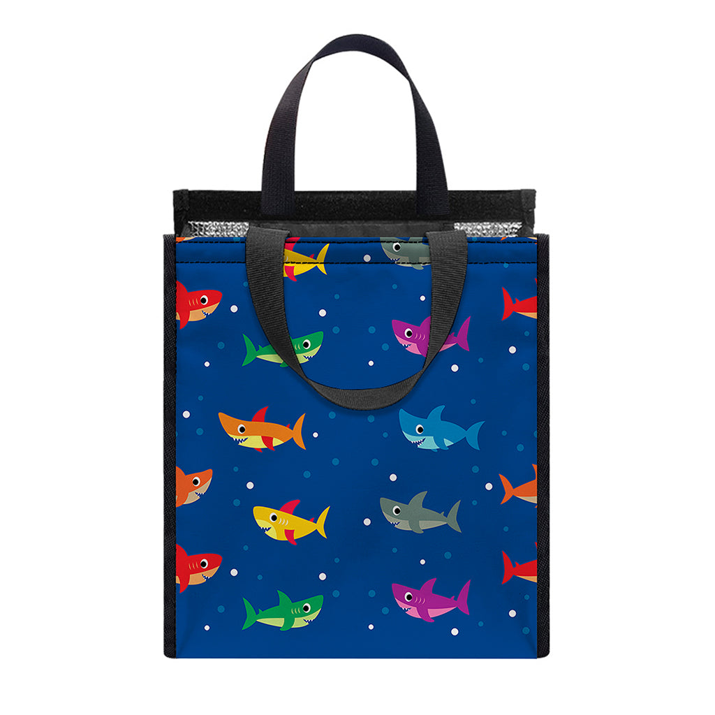 Colorful Baby Sharks Pattern Print Insulated Lunch Tote