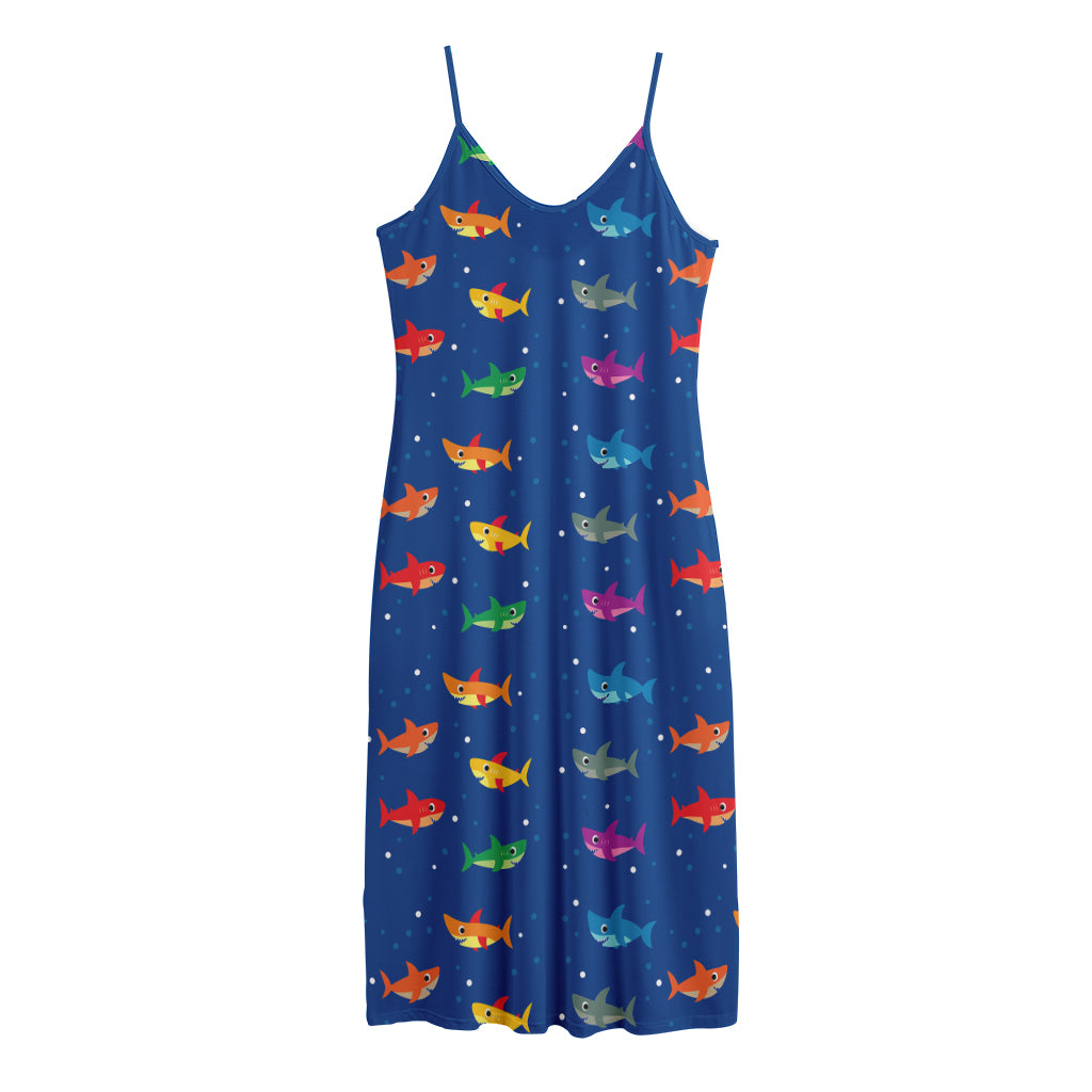 Colorful Baby Sharks Pattern Print Jersey Midi Cami Dress