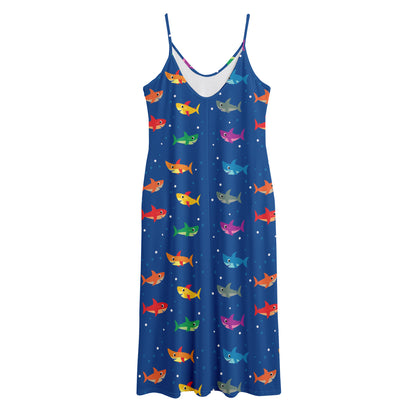 Colorful Baby Sharks Pattern Print Jersey Midi Cami Dress