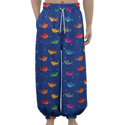 Colorful Baby Sharks Pattern Print Lantern Pants