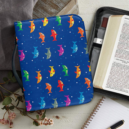Colorful Baby Sharks Pattern Print Leather Bible Cover
