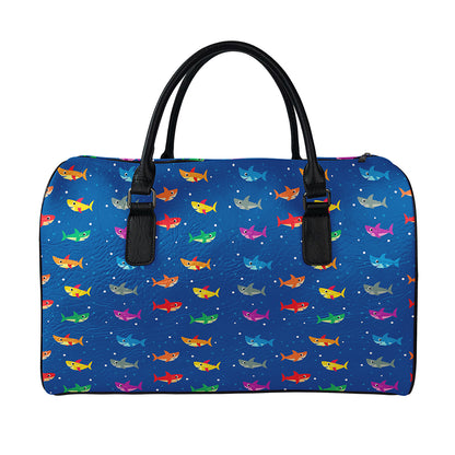 Colorful Baby Sharks Pattern Print Leather Duffle Bag