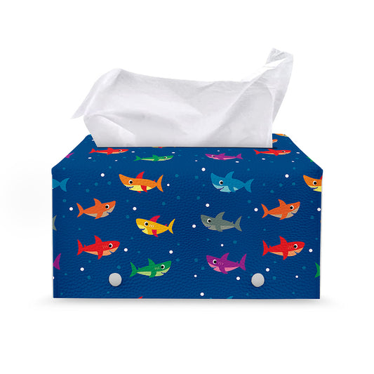 Colorful Baby Sharks Pattern Print Leather Tissue Box Cover
