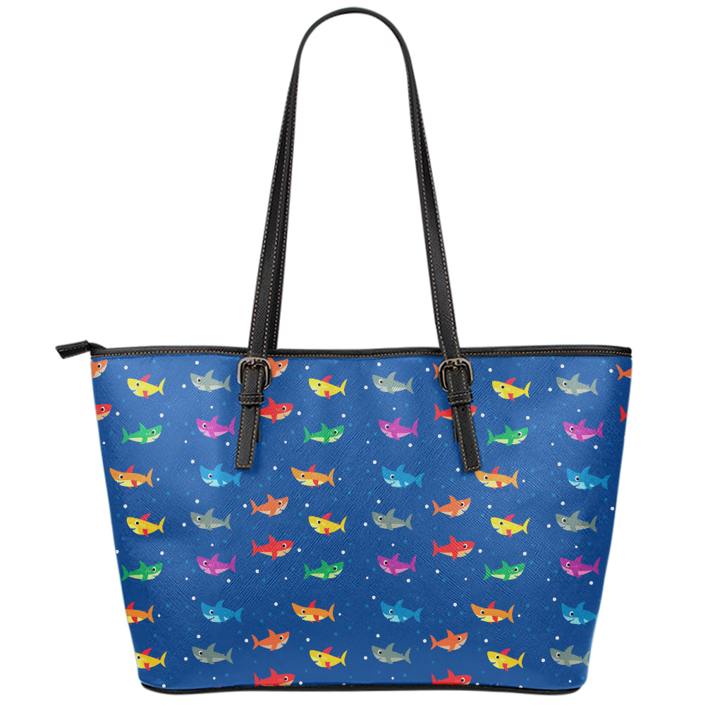 Colorful Baby Sharks Pattern Print Leather Tote Bag