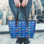 Colorful Baby Sharks Pattern Print Leather Tote Bag