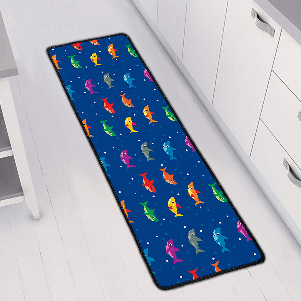 Colorful Baby Sharks Pattern Print Long Kitchen Mat