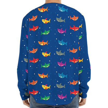 Colorful Baby Sharks Pattern Print Long Sleeve Baseball Jersey