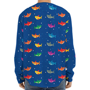 Colorful Baby Sharks Pattern Print Long Sleeve Baseball Jersey