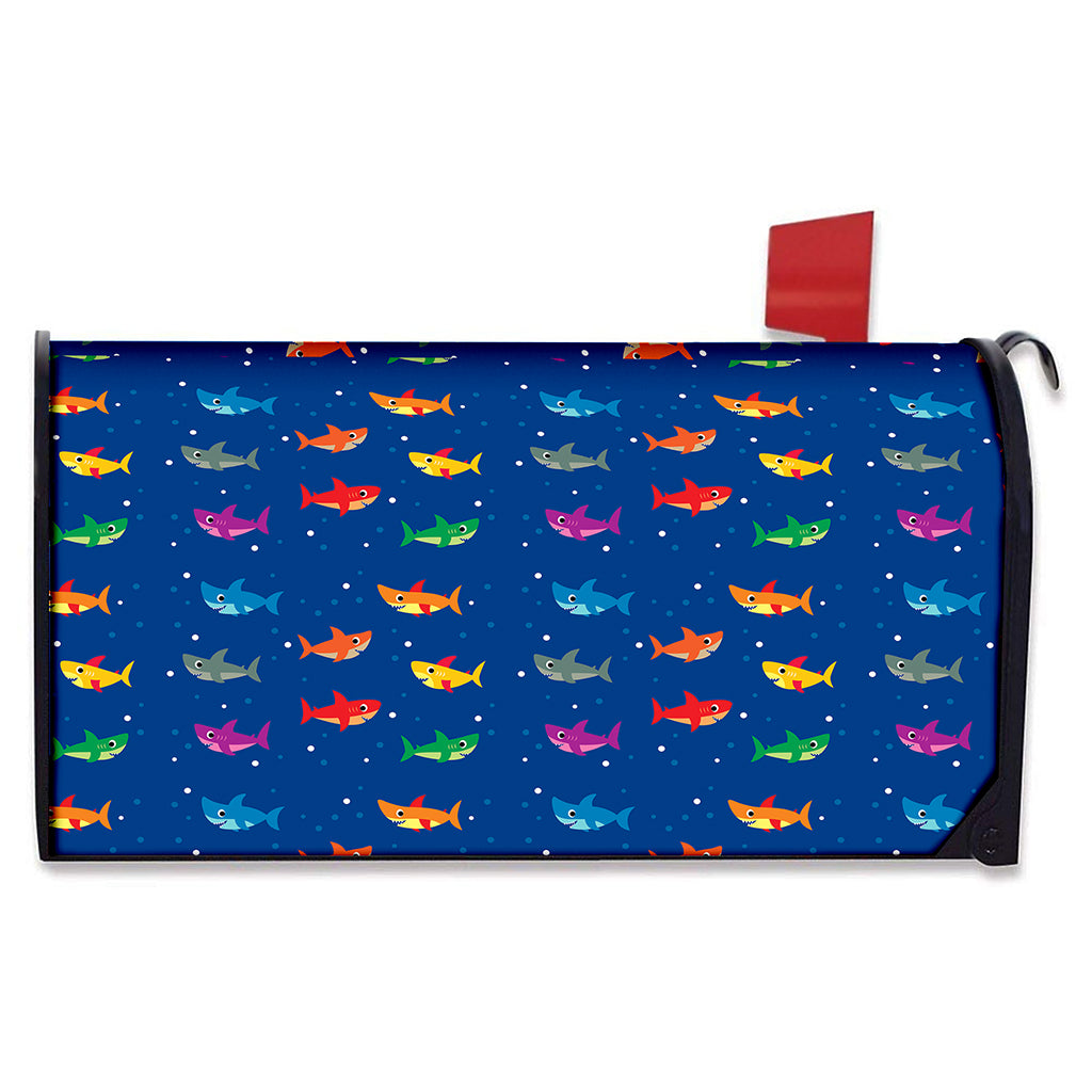 Colorful Baby Sharks Pattern Print Mailbox Cover