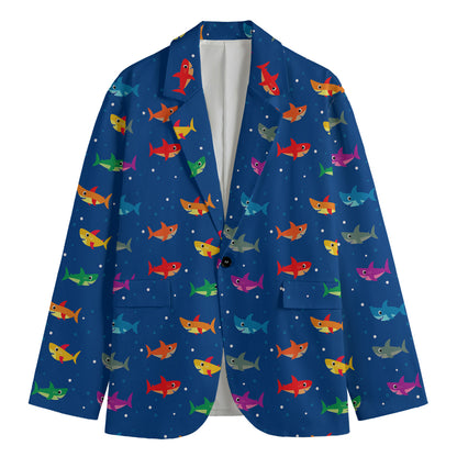 Colorful Baby Sharks Pattern Print Men's Blazer